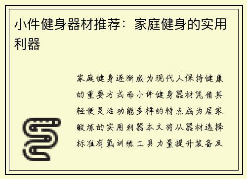 小件健身器材推荐：家庭健身的实用利器